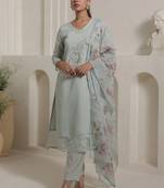 Women Floral Embroidered Regular Thread Work Kurta with Trousers & With Dupatta