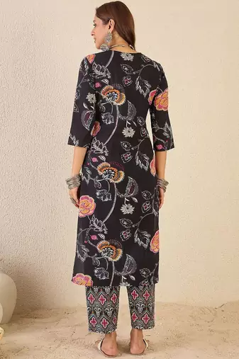 Women Floral Printed Regular Pure Cotton Kurta with Trousers
