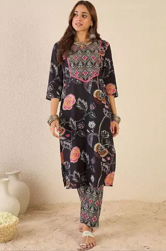 Women Floral Printed Regular Pure Cotton Kurta with Trousers