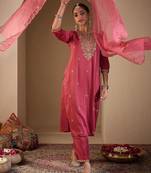 Women Ethnic Motifs Embroidered Regular Thread Work Kurta with Trousers & With Dupatta