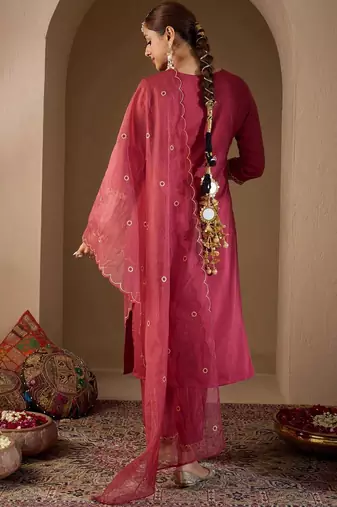 Women Ethnic Motifs Embroidered Regular Thread Work Kurta with Trousers & With Dupatta