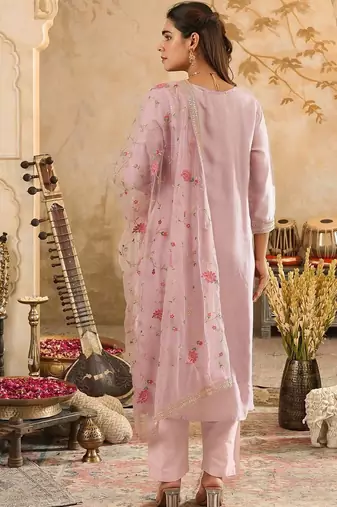 Women Regular Thread Work Kurta with Trousers & With Dupatta