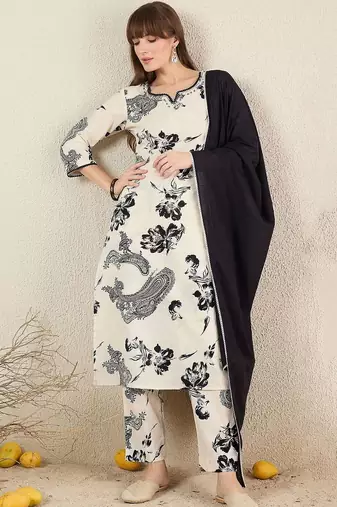 Women Ethnic Motifs Printed Regular Pure Cotton Kurta with Trousers & With Dupatta