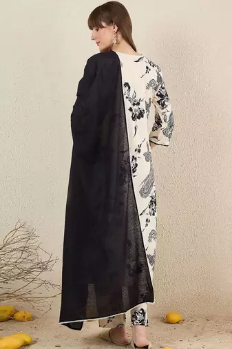 Women Ethnic Motifs Printed Regular Pure Cotton Kurta with Trousers & With Dupatta