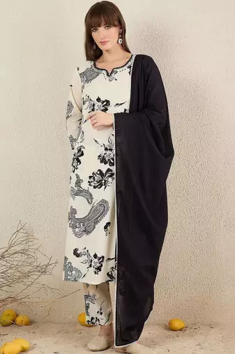 Women Ethnic Motifs Printed Regular Pure Cotton Kurta with Trousers & With Dupatta