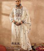 Women Ethnic Motifs Embroidered Regular Thread Work Pure Cotton Kurta with Trousers & With Dupatta