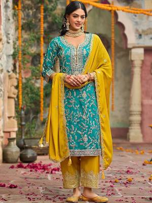 Women Ethnic Motifs Embroidered Regular Thread Work Kurta with Patiala & With Dupatta 1