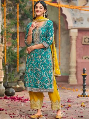 Women Ethnic Motifs Embroidered Regular Thread Work Kurta with Patiala & With Dupatta 4