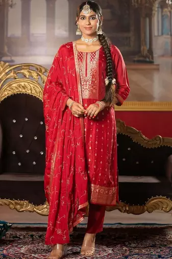 Women Ethnic Motifs Regular Kurta with Trousers & With Dupatta