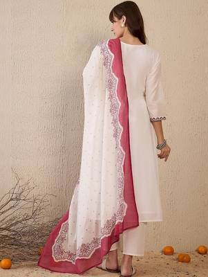 Women Ethnic Motifs Embroidered Regular Thread Work Pure Cotton Kurta with Trousers & With Dupatta 4