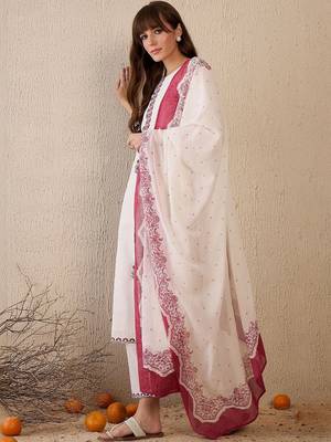 Women Ethnic Motifs Embroidered Regular Thread Work Pure Cotton Kurta with Trousers & With Dupatta 6