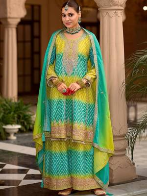 Women Printed Tiered Thread Work Kurta with Sharara & With Dupatta 1