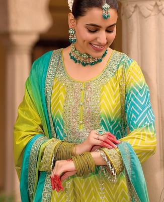 Women Printed Tiered Thread Work Kurta with Sharara & With Dupatta 2