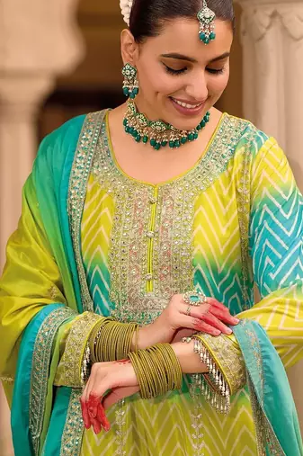 Women Printed Tiered Thread Work Kurta with Sharara & With Dupatta