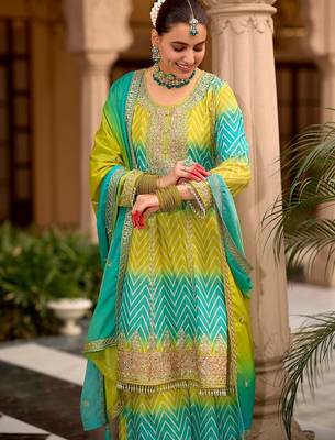 Women Printed Tiered Thread Work Kurta with Sharara & With Dupatta 3