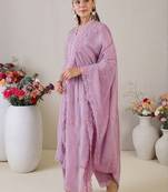 Women Ethnic Motifs Embroidered Regular Thread Work Kurta with Trousers & With Dupatta