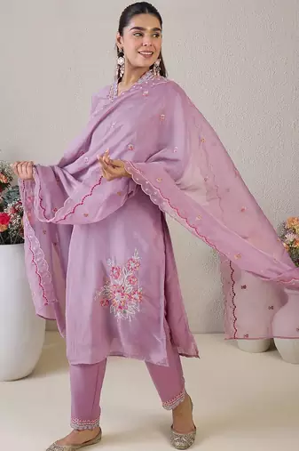 Women Ethnic Motifs Embroidered Regular Thread Work Kurta with Trousers & With Dupatta