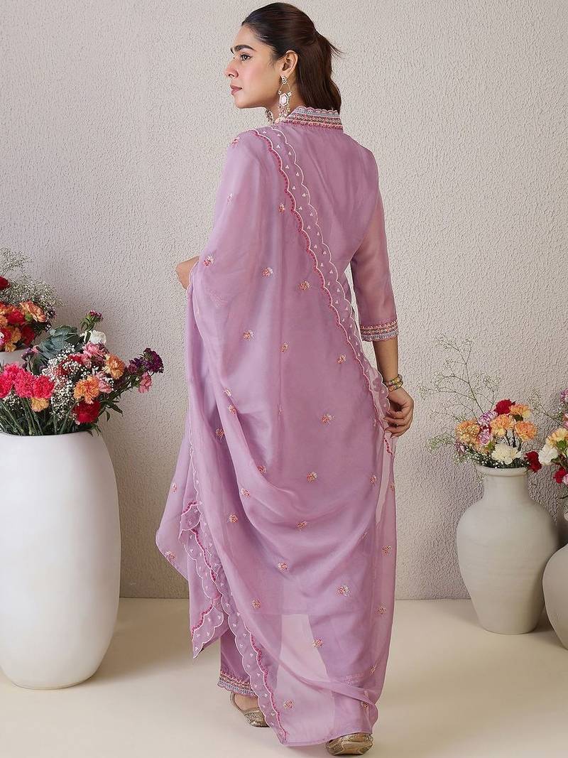 Women Ethnic Motifs Embroidered Regular Thread Work Kurta with Trousers & With Dupatta