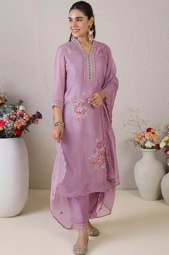 Women Ethnic Motifs Embroidered Regular Thread Work Kurta with Trousers & With Dupatta