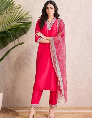 Women Ethnic Motifs Regular Thread Work Kurta with Trousers & With Dupatta 1