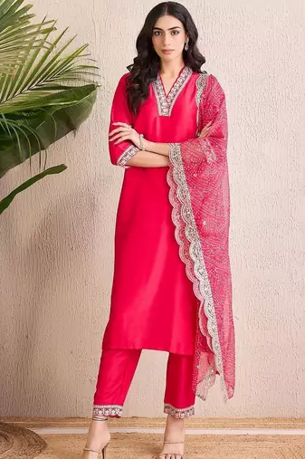 Women Ethnic Motifs Regular Thread Work Kurta with Trousers & With Dupatta