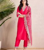 Women Ethnic Motifs Regular Thread Work Kurta with Trousers & With Dupatta