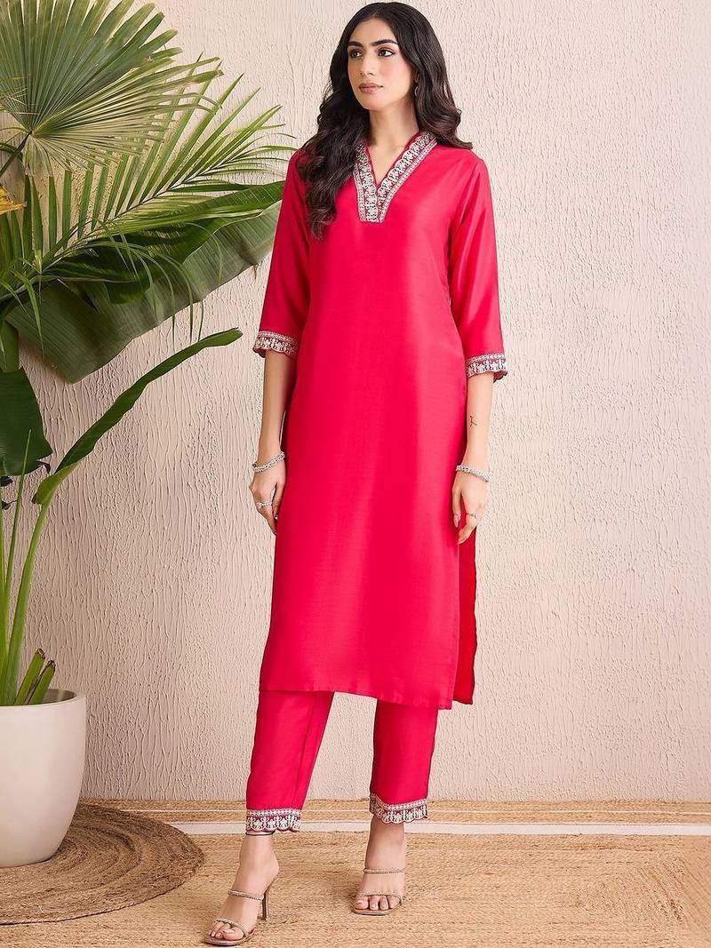 Women Ethnic Motifs Regular Thread Work Kurta with Trousers & With Dupatta
