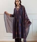 Women Ethnic Motifs Embroidered Regular Thread Work Kurta with Trousers & With Dupatta