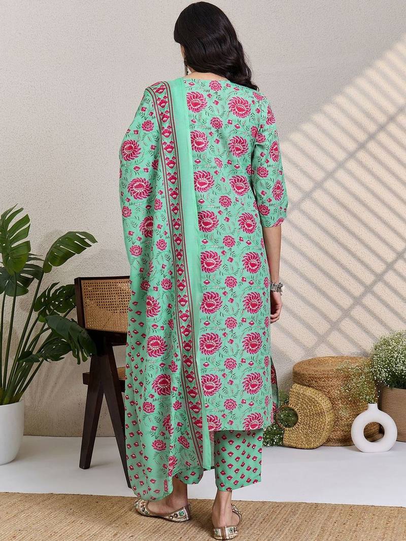Women Floral Printed Regular Mirror Work Kurta with Trousers & With Dupatta