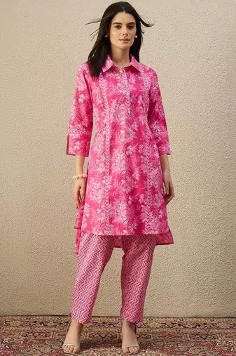 Women Floral Printed Regular Pure Cotton Kurta with Trousers