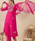 Women Floral Embroidered Regular Thread Work Kurta with Trousers & With Dupatta