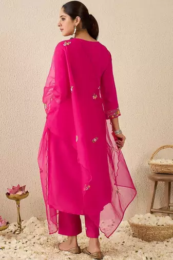 Women Floral Embroidered Regular Thread Work Kurta with Trousers & With Dupatta
