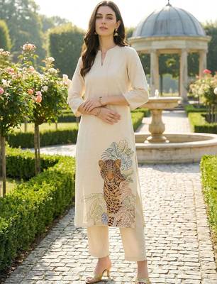 Women Animal Printed Regular Pure Cotton Kurta with Trousers 1