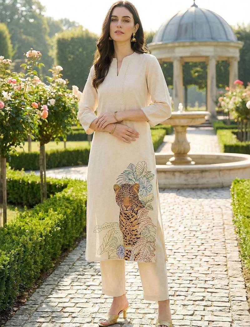Women Animal Printed Regular Pure Cotton Kurta with Trousers