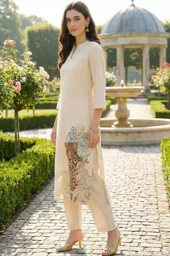 Women Animal Printed Regular Pure Cotton Kurta with Trousers