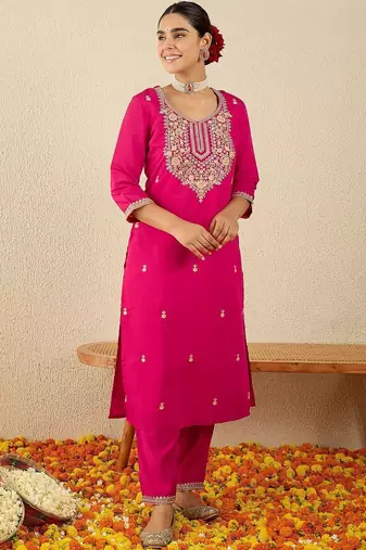 Women Ethnic Motifs Embroidered Regular Thread Work Kurta with Trousers & With Dupatta