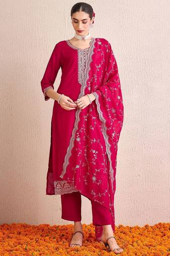 Women Ethnic Motifs Embroidered Regular Sequinned Kurta with Trousers & With Dupatta