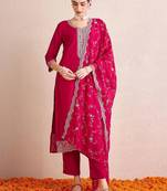 Women Ethnic Motifs Embroidered Regular Sequinned Kurta with Trousers & With Dupatta