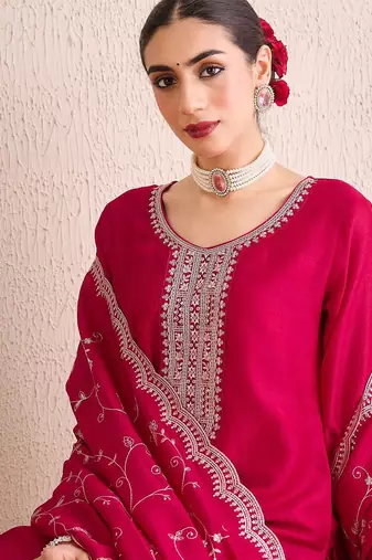 Women Ethnic Motifs Embroidered Regular Sequinned Kurta with Trousers & With Dupatta