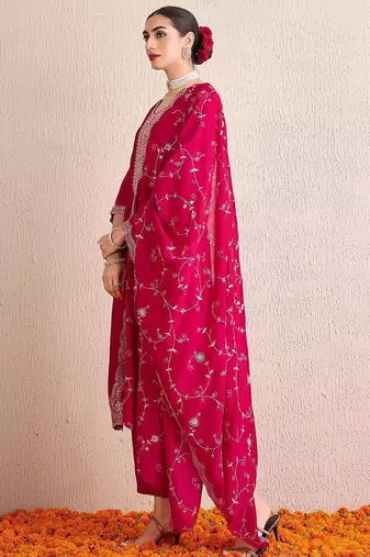 Women Ethnic Motifs Embroidered Regular Sequinned Kurta with Trousers & With Dupatta