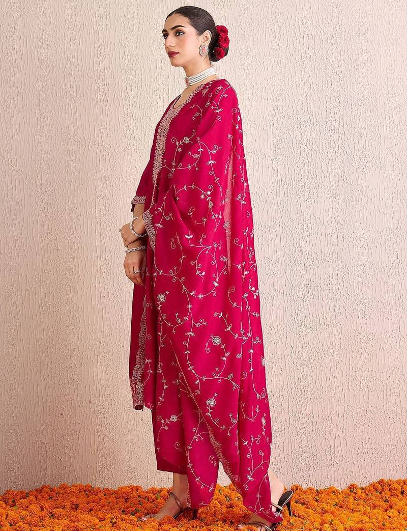 Women Ethnic Motifs Embroidered Regular Sequinned Kurta with Trousers & With Dupatta