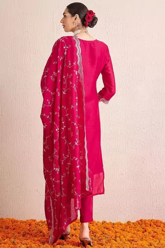 Women Ethnic Motifs Embroidered Regular Sequinned Kurta with Trousers & With Dupatta