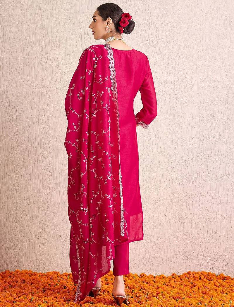 Women Ethnic Motifs Embroidered Regular Sequinned Kurta with Trousers & With Dupatta