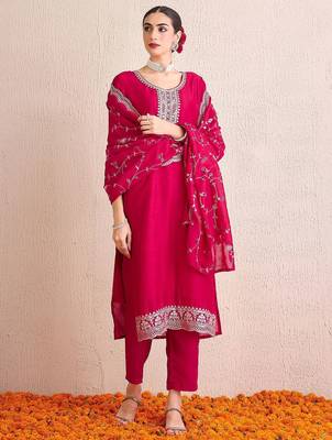 Women Ethnic Motifs Embroidered Regular Sequinned Kurta with Trousers & With Dupatta 5