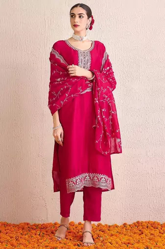 Women Ethnic Motifs Embroidered Regular Sequinned Kurta with Trousers & With Dupatta