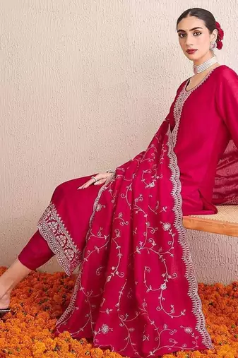 Women Ethnic Motifs Embroidered Regular Sequinned Kurta with Trousers & With Dupatta