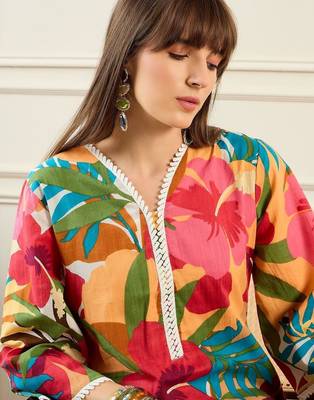 Women Floral Printed Regular Pure Cotton Kurta with Trousers 2