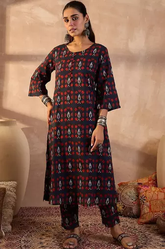Women Printed Regular Pure Cotton Kurta with Trousers