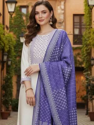 Women Ethnic Motifs Embroidered Regular Thread Work Pure Cotton Kurta with Trousers & With Dupatta 2