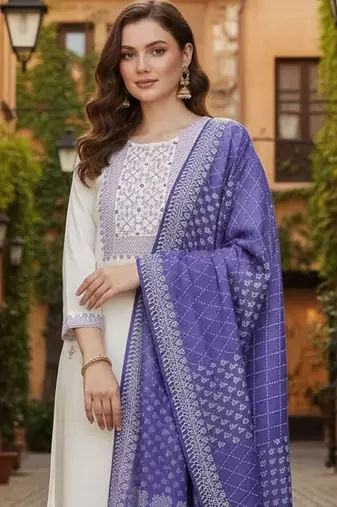 Women Ethnic Motifs Embroidered Regular Thread Work Pure Cotton Kurta with Trousers & With Dupatta